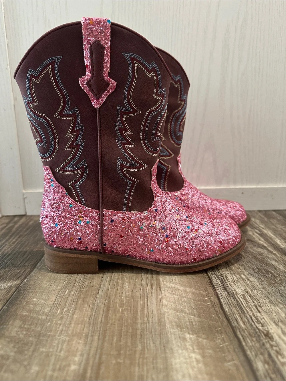 Kids Glitter Pink Western Boots - Sparkle Pull-On Cowboy Style